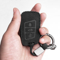 Coque de clé de voiture en cuir alcantara compatible avec Volkswagen, Skoda, Seat clés inkl. Karabiner + Schlüsselring (LEK69-V4)