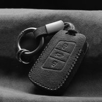 Coque de clé de voiture en cuir alcantara compatible avec Volkswagen, Skoda, Seat clés inkl. Karabiner + Schlüsselring (LEK69-V4)