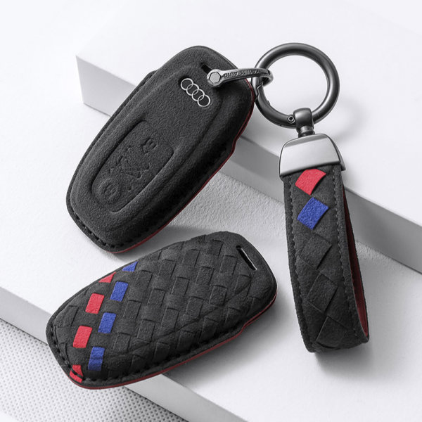 Custodia protettiva per chiave auto in silicone TPU per Audi, telecomando a  3 pulsanti, con portachiavi in pelle, compatibile con Audi
