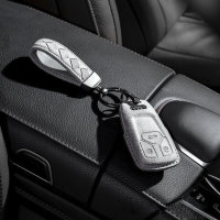 Coque de clé de voiture en cuir alcantara compatible avec Audi clés inkl. Schlüsselanhänger (LEK72-AX6)