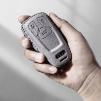 Coque de clé de voiture en cuir alcantara compatible avec Audi clés inkl. Schlüsselanhänger (LEK72-AX6)