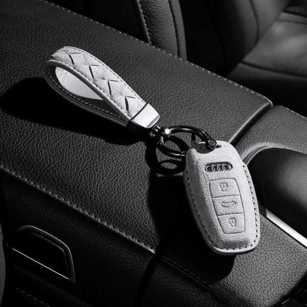 Coque de clé de voiture en cuir alcantara compatible avec Audi clés inkl. Schlüsselanhänger (LEK72-AX7)