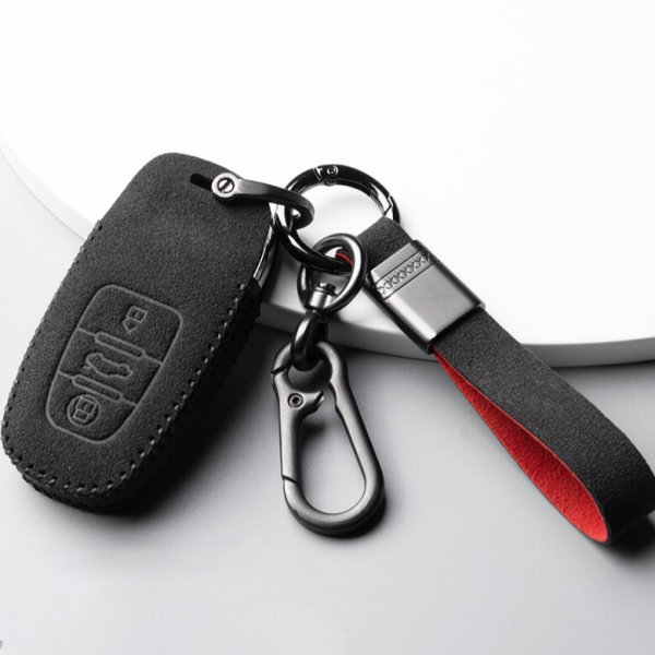 Coque de clé de voiture en cuir alcantara (LEK76) compatible avec Audi clés incl. porte-clés (alcantara) - noir