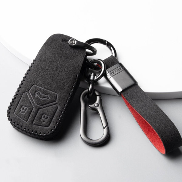 Alcantara key cover (LEK76) for Audi keys incl. keychain - black