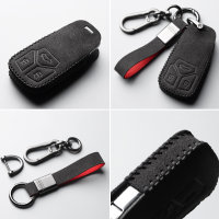 Funda protectora de cuero alcantara (LEK76) para llaves Audi incluye llavero - negro
