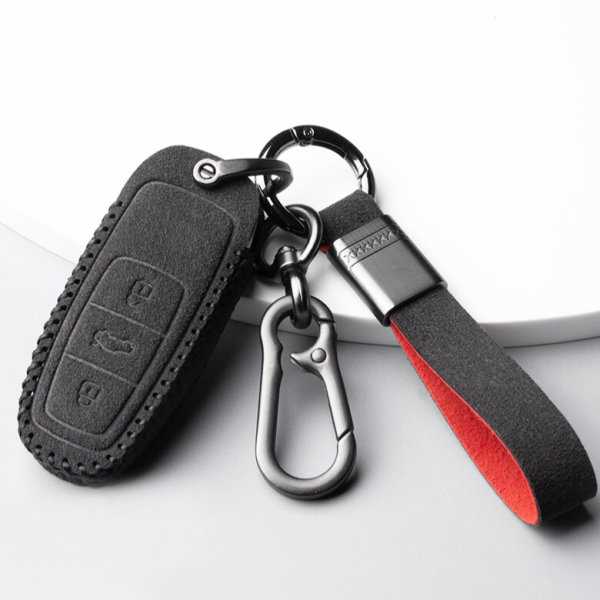 Coque de clé de voiture en cuir alcantara (LEK76) compatible avec Audi clés incl. porte-clés (alcantara) - noir