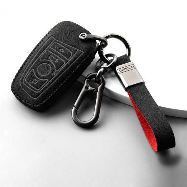 Funda protectora de cuero alcantara (LEK76) para llaves BMW incluye llavero - negro
