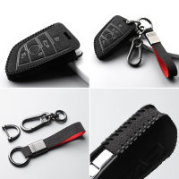 Coque de clé de voiture en cuir alcantara (LEK76) compatible avec BMW clés incl. porte-clés (alcantara) - noir