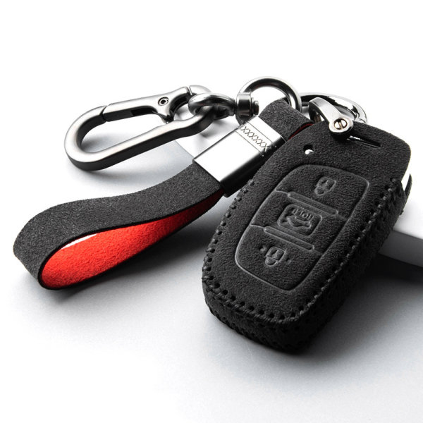 Alcantara Schlüsselhülle (LEK76) passend für Hyundai Schlüssel inkl.  Schlüsselanhänger - schwarz