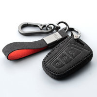 Coque de clé de voiture en cuir alcantara (LEK76) compatible avec Hyundai clés incl. porte-clés (alcantara) - noir