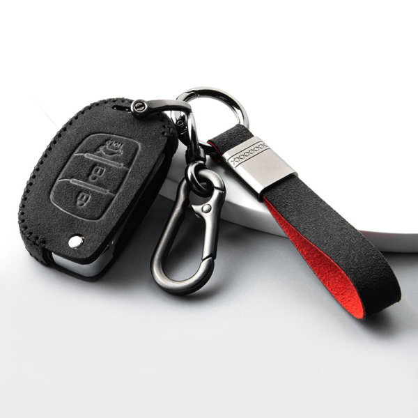 Alcantara Schlüsselhülle (LEK76) passend für Hyundai Schlüssel inkl. Schlüsselanhänger - schwarz