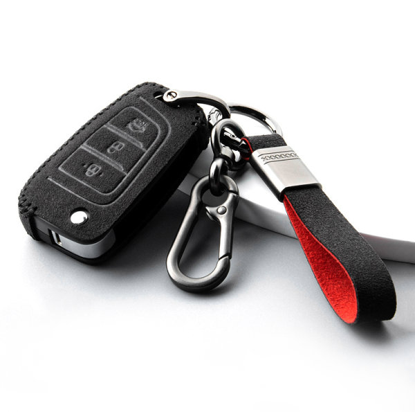 Funda protectora de cuero alcantara (LEK76) para llaves Hyundai incluye llavero - negro