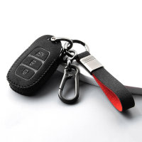 Alcantara Schlüsselhülle / Schlüsselcover (LEK76) passend für Hyundai Schlüssel inkl. Schlüsselanhänger - schwarz