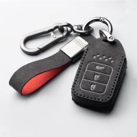 Alcantara Schlüsselhülle (LEK76) passend für Honda Schlüssel inkl. Schlüsselanhänger - schwarz