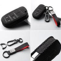 Coque de clé de voiture en cuir alcantara (LEK76) compatible avec Jeep, Fiat clés incl. porte-clés (alcantara) - noir