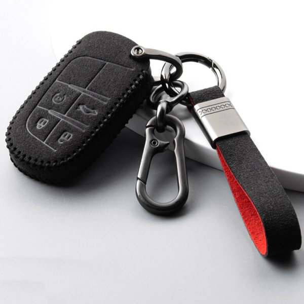 Alcantara Schlüsselhülle / Schlüsselcover (LEK76) passend für Audi  Schlüssel inkl. Schlüsselanhänger - schwarz
