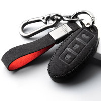 Alcantara Schlüsselhülle (LEK76) passend für Nissan Schlüssel inkl. Schlüsselanhänger - schwarz