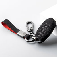 Coque de clé de voiture en cuir alcantara (LEK76) compatible avec Nissan clés incl. porte-clés (alcantara) - noir