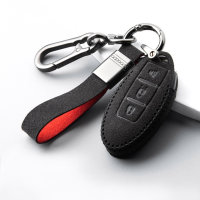 Alcantara Schlüsselhülle (LEK76) passend für Nissan Schlüssel inkl. Schlüsselanhänger - schwarz