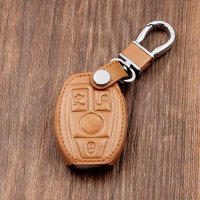 Leather key fob cover case fit for Mercedes-Benz M7 remote key brown