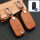 Leather key fob cover case fit for Volkswagen, Skoda, Seat V2 remote key brown