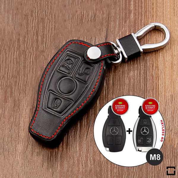Leather key fob cover case fit for Mercedes-Benz M8 remote key black