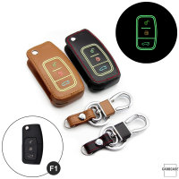 Leder Schlüssel Cover passend für Ford Schlüssel schwarz LEUCHTEND! LEK2-F1-1