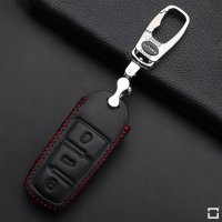 Leder Schlüssel Cover passend für Volkswagen Schlüssel V6 schwarz/rot