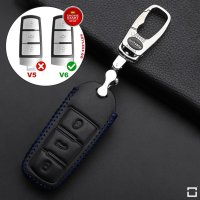 Leather key cover (LEK22) for Volkswagen keys including hook - black/blue