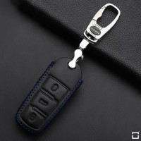 Leather key cover (LEK22) for Volkswagen keys including hook - black/blue
