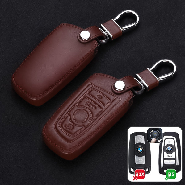 Leder Schlüssel Cover passend für BMW Schlüssel B4, B5 dunkelbraun
