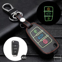 Premium Leder Schlüsselhülle / Schutzhülle (LEK2) passend für Audi Schlüssel inkl. Karabiner - schwarz