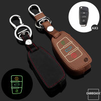 Leather key fob cover case fit for Audi AX3 remote key brown