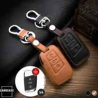 Leder Schlüssel Cover passend für Volkswagen, Skoda, Seat Schlüssel V4 braun