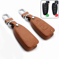 Leather key fob cover case fit for Ford F4 remote key brown