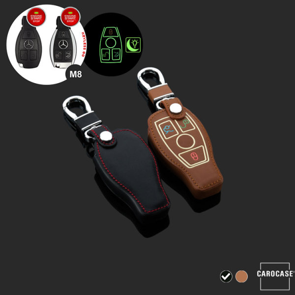 Coque de clé de Voiture (LEK2) en cuir compatible avec Mercedes-Benz clés incl. porte-clés - noir