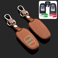 Leder Schlüssel Cover passend für Audi Schlüssel braun LEUCHTEND! LEK2-AX4-2