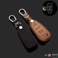 Leder Schlüssel Cover passend für Ford Schlüssel schwarz LEUCHTEND! LEK2-F4-1