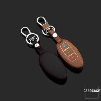 Coque de clé de Voiture (LEK2) en cuir compatible avec Nissan clés incl. porte-clés - brun