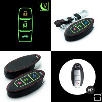 Coque de clé de Voiture (LEK2) en cuir compatible avec Nissan clés incl. porte-clés - brun