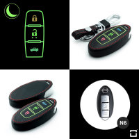 Coque de clé de Voiture (LEK2) en cuir compatible avec Nissan clés incl. porte-clés - noir