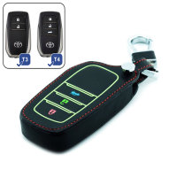 Leder Schlüssel Cover passend für Toyota Schlüssel schwarz LEUCHTEND! LEK2-T4-1