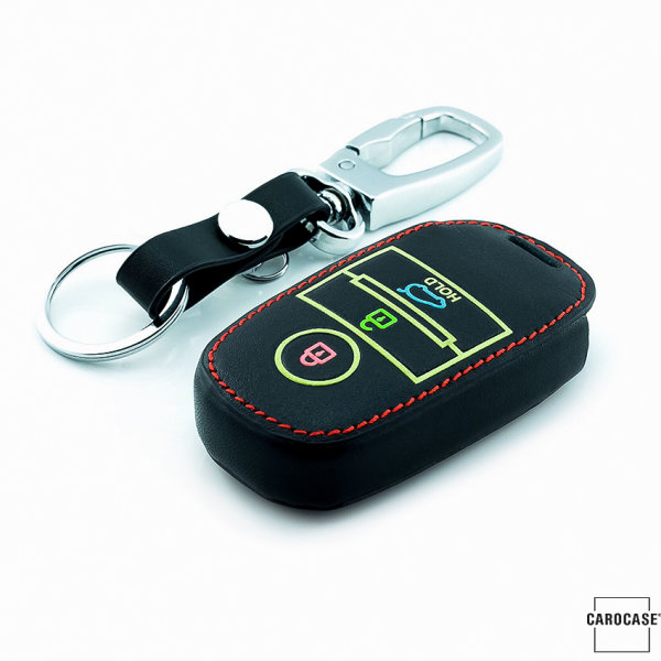Coque de clé de Voiture (LEK2) en cuir compatible avec Kia clés incl. porte-clés - brun