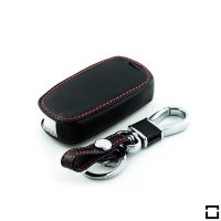 Coque de clé de Voiture (LEK2) en cuir compatible avec Honda clés incl. porte-clés - noir