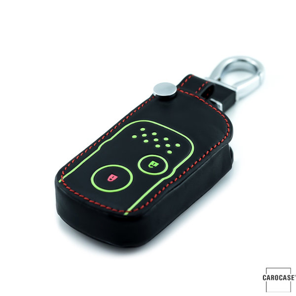 Leder Schlüssel Cover passend für Honda Schlüssel schwarz LEUCHTEND! LEK2-H7-1