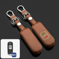 Coque de clé de Voiture (LEK2) en cuir compatible avec Mazda clés incl. porte-clés - brun