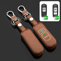 Leather key fob cover case fit for Mazda MZ2 remote key brown