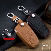 Leather key fob cover case fit for Ford F8 remote key brown