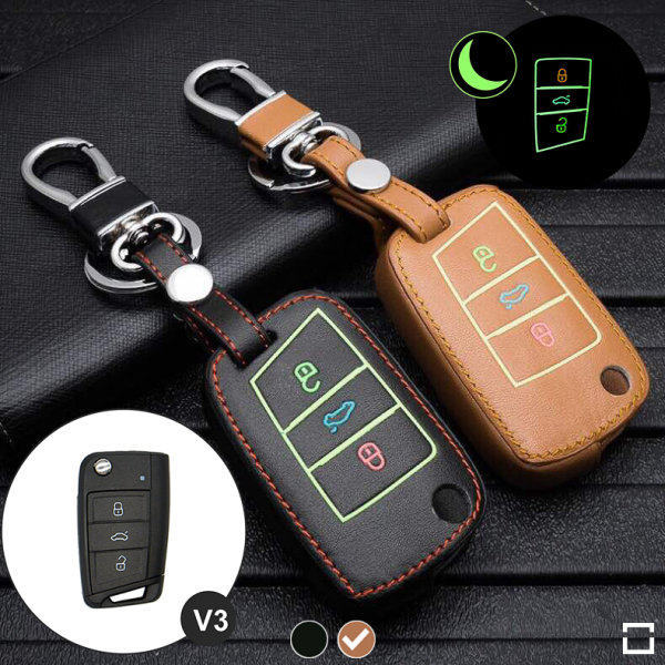 Leather key fob cover case fit for Volkswagen, Audi, Skoda, Seat V3 remote key brown