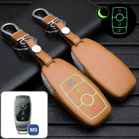 Leder Schlüssel Cover passend für Mercedes-Benz Schlüssel braun LEUCHTEND! LEK2-M9-2